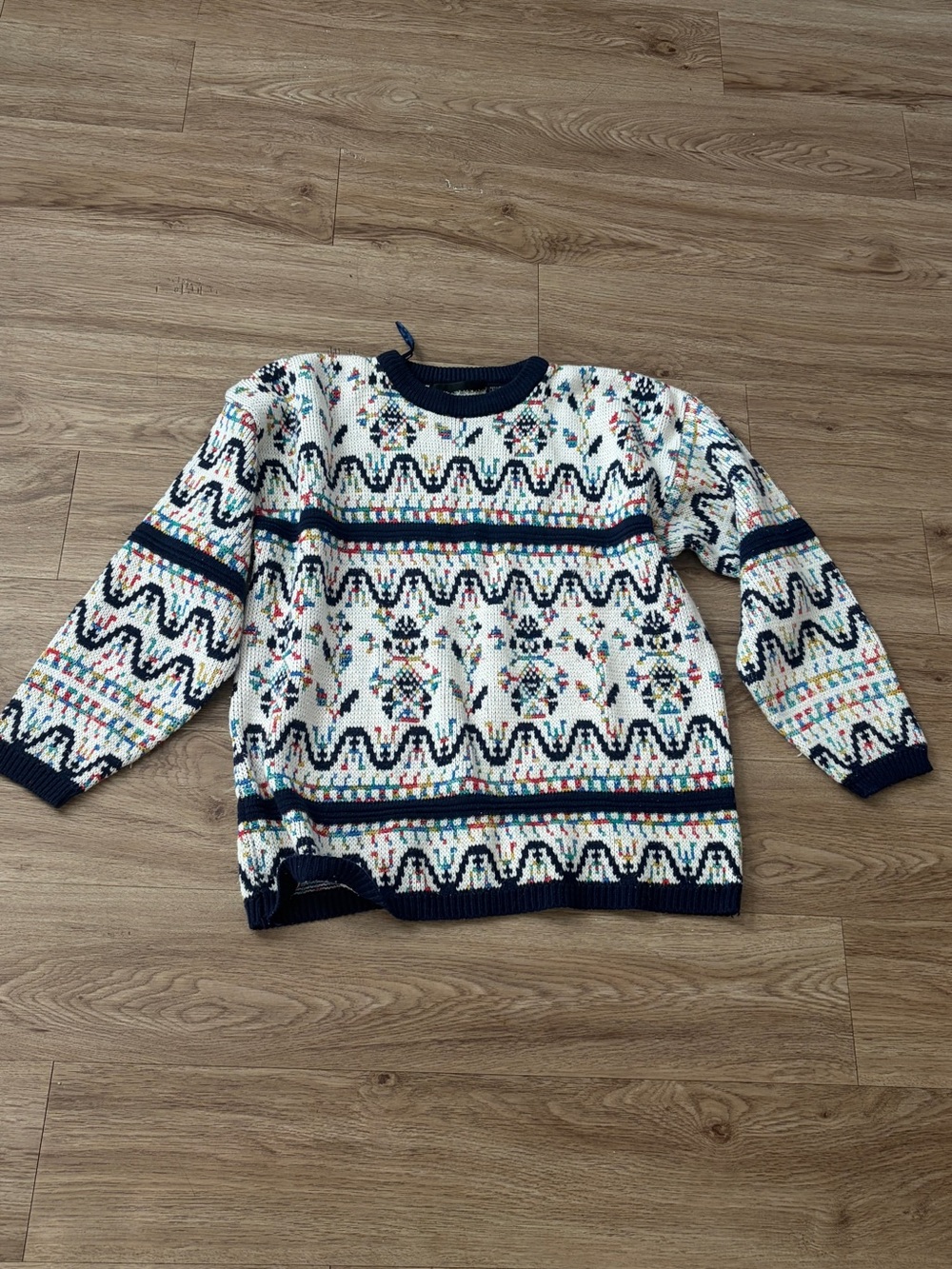 Bramble lane Cream Fair Isle Sweater with Navy Accents